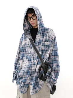 Clearance Distressed Horizon Hooded Flannel Jacket Jackets