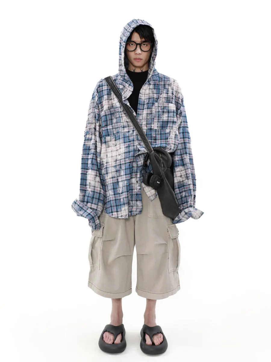 Clearance Distressed Horizon Hooded Flannel Jacket Jackets
