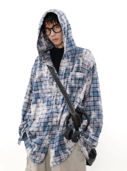Clearance Distressed Horizon Hooded Flannel Jacket Jackets
