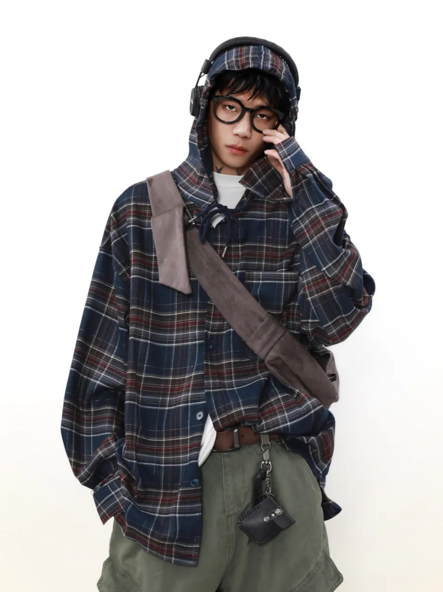 Outlet Shadow Plaid Hooded Flannel Jacket Jackets