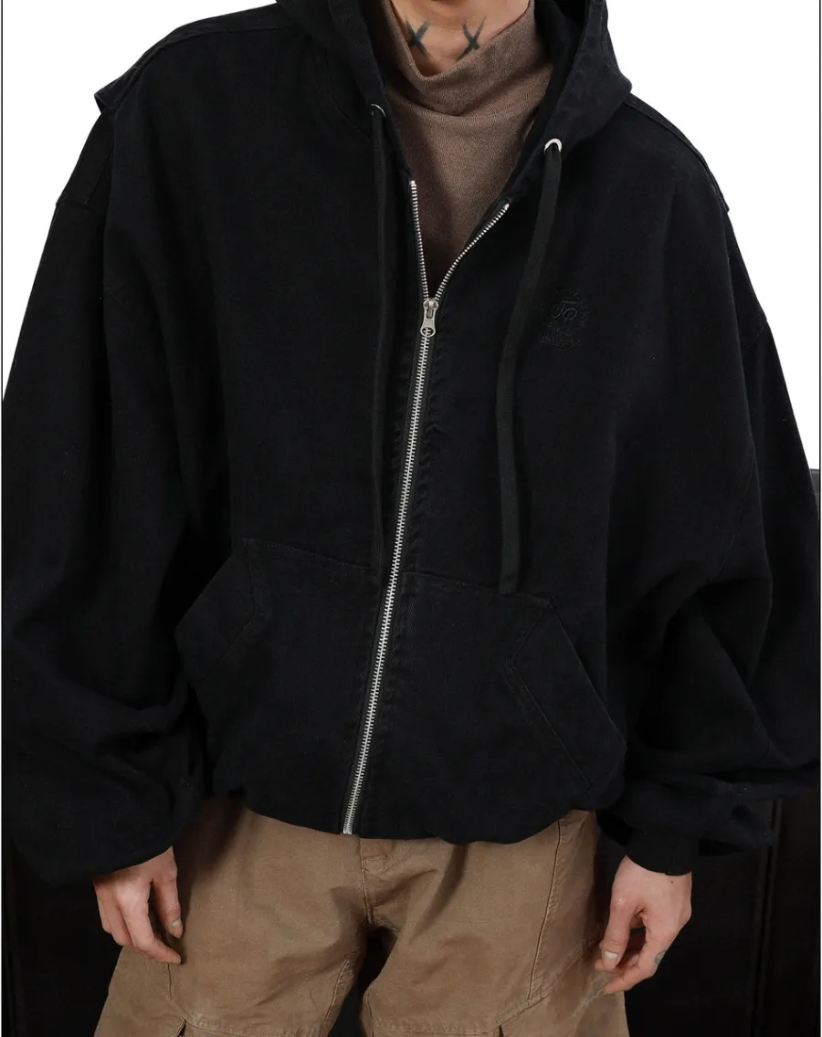 Clearance Vintage Washed Embroidered Silohuette Zip Jacket Jackets