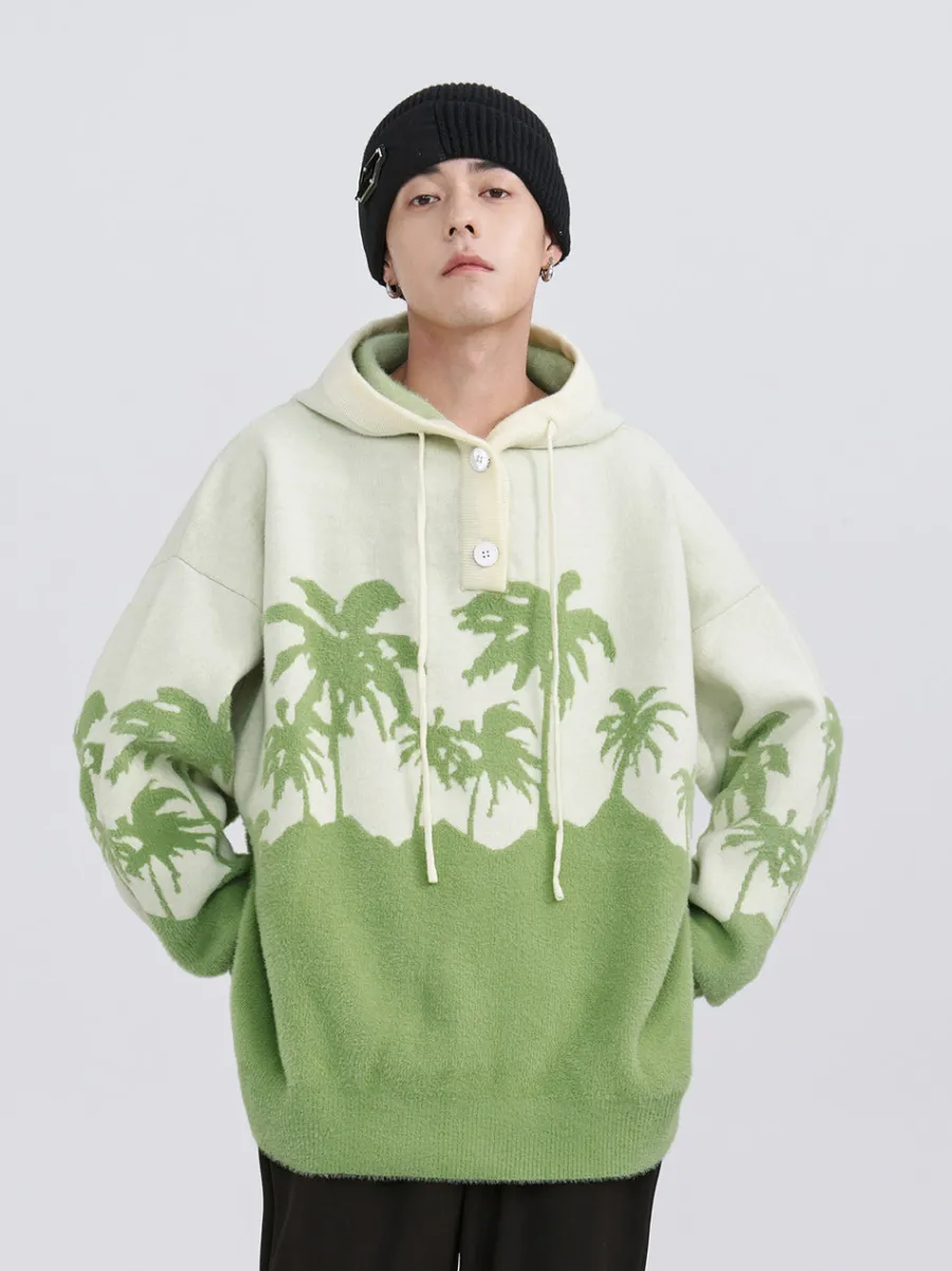 Best "King Palm" Knit Hoodie Hoodies