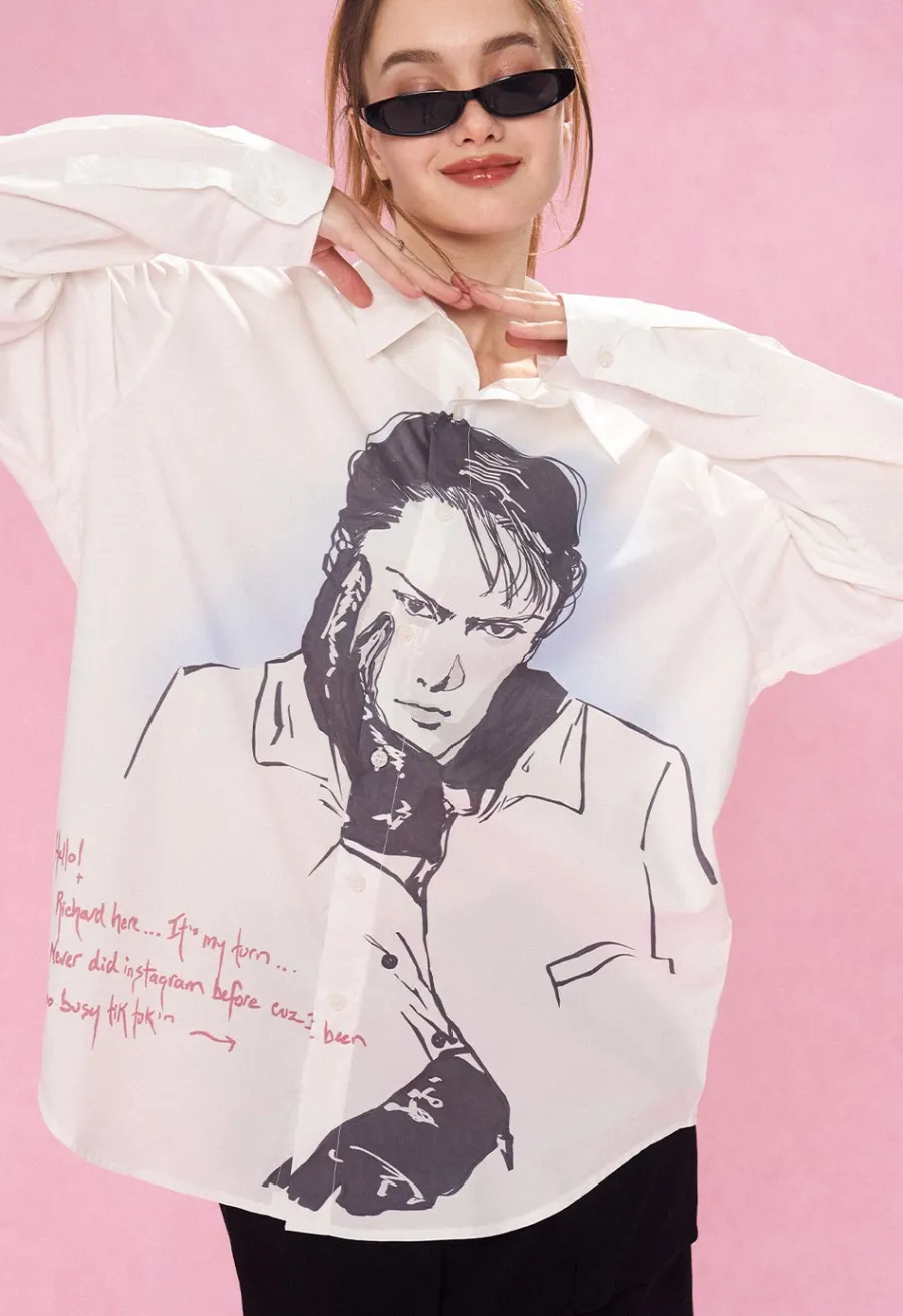 Outlet Portrait Button Long Sleeve Shirts