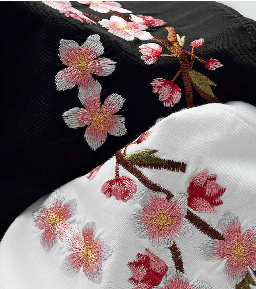 Fashion Sakura Flowers Embroidered Tee T-Shirts