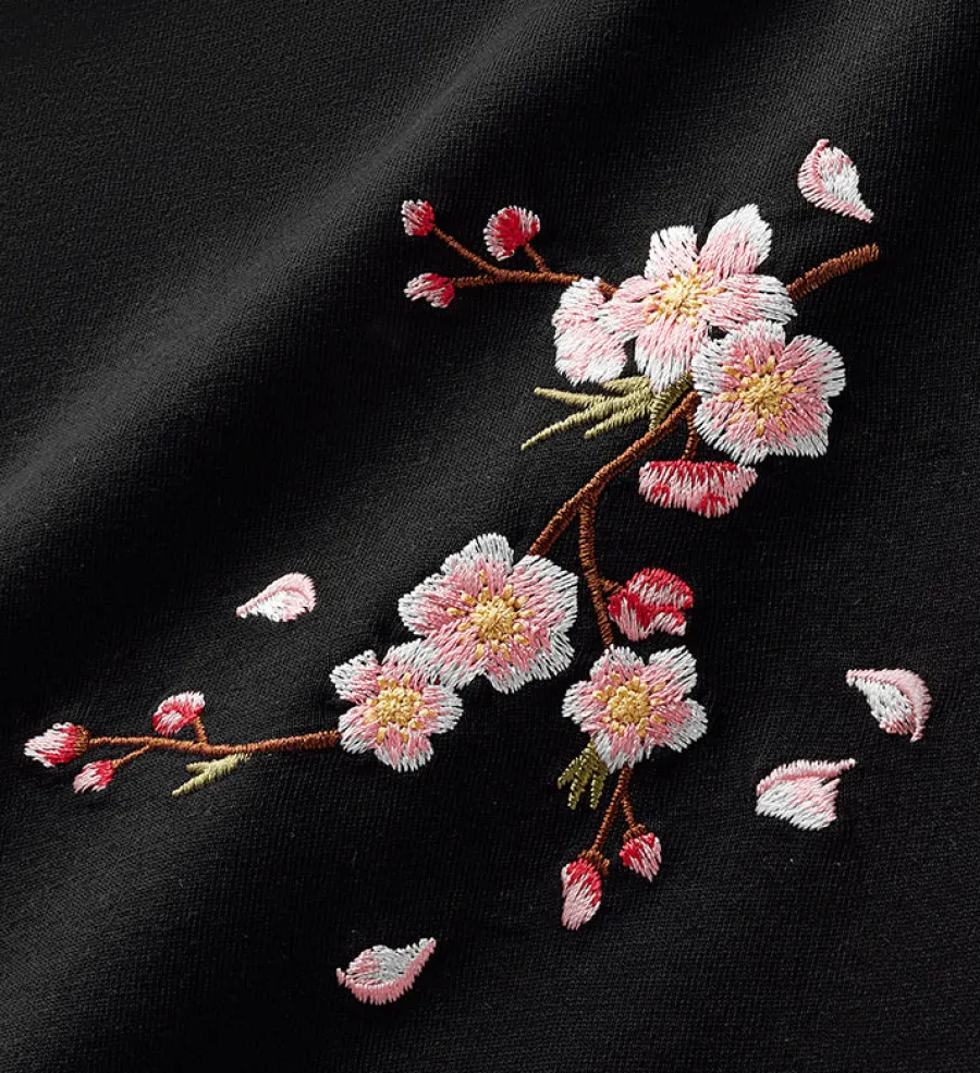 Fashion Sakura Flowers Embroidered Tee T-Shirts