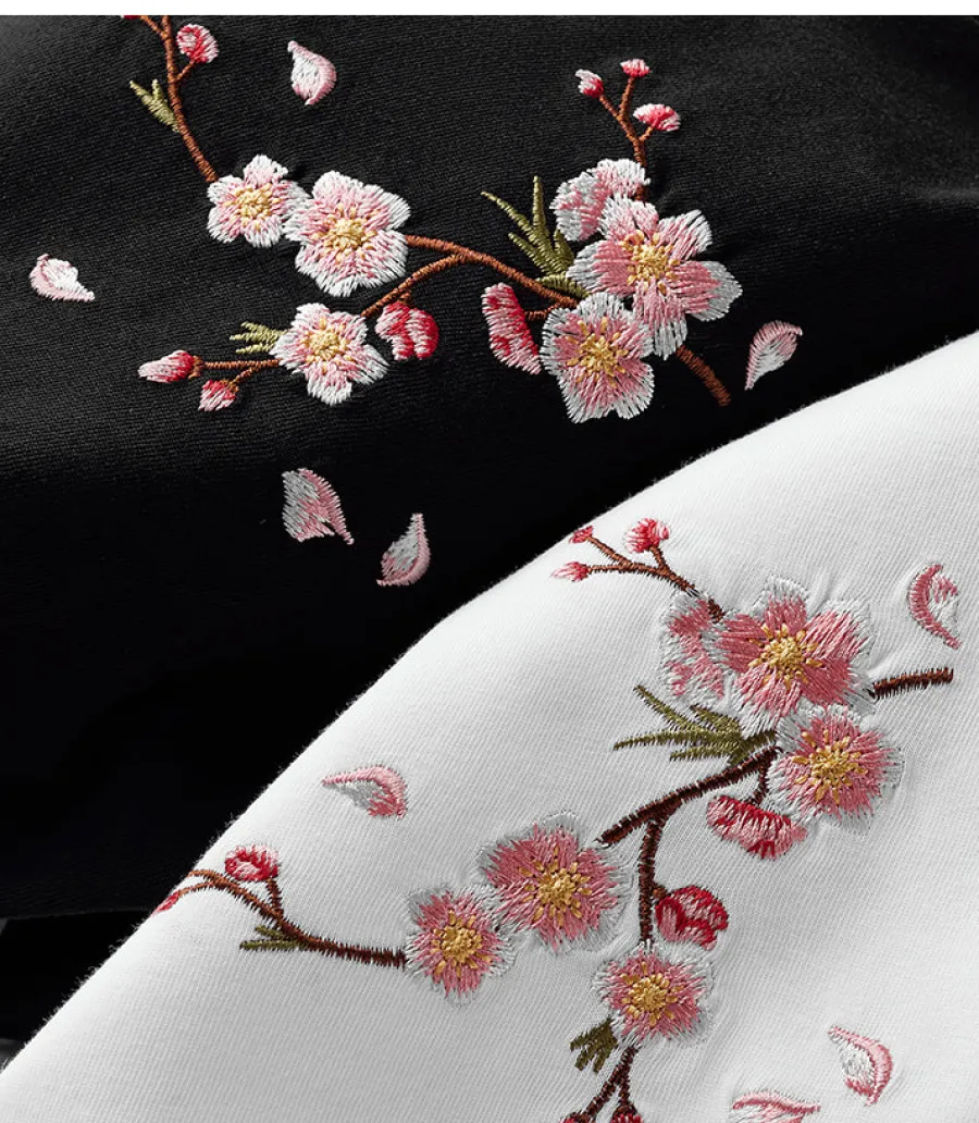 Fashion Sakura Flowers Embroidered Tee T-Shirts