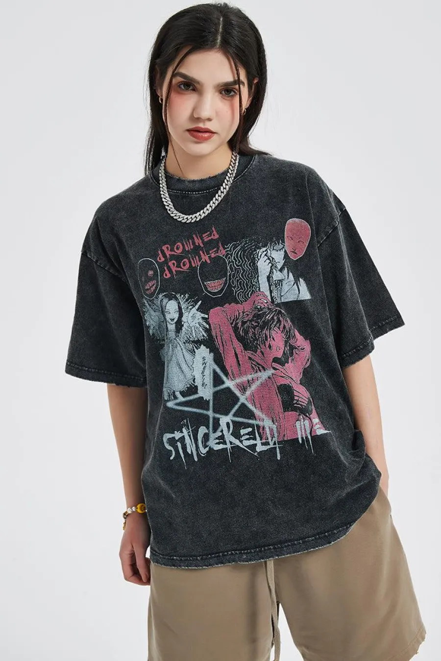 Outlet Vintage Washed "Tomie" Oversized Tee T-Shirts