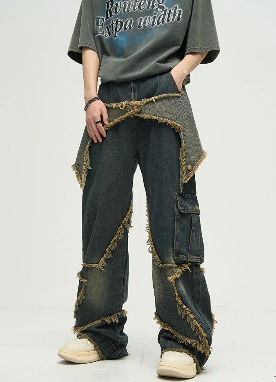 New Raw Edge Star Stitched Jeans Jeans
