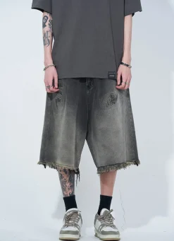 Fashion Vintage Raw Edge Denim Shorts Shorts